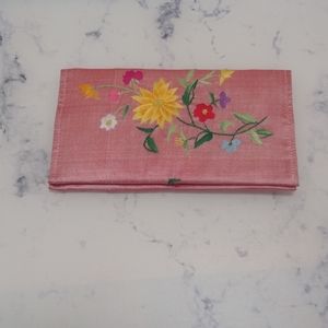 Embroidered Silk Pink Wallet